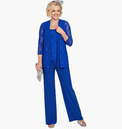 Three Piece Lace Trim Trouser Set - LO031